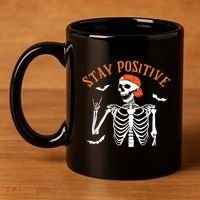 Stay Positive Skeleton Spooky Season Halloween Retro Funny Gift 11oz C Handle Ceramic Mug thumb 4