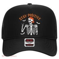 Stay Positive Skeleton Spooky Season Halloween Retro Funny Gift Hat thumb 0