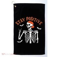 Stay Positive Skeleton Spooky Season Halloween Retro Funny Gift Golf Towel thumb 0