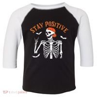 Stay Positive Skeleton Spooky Season Halloween Retro Funny Gift Toddler Fine Jersey T-Shirt thumb 0