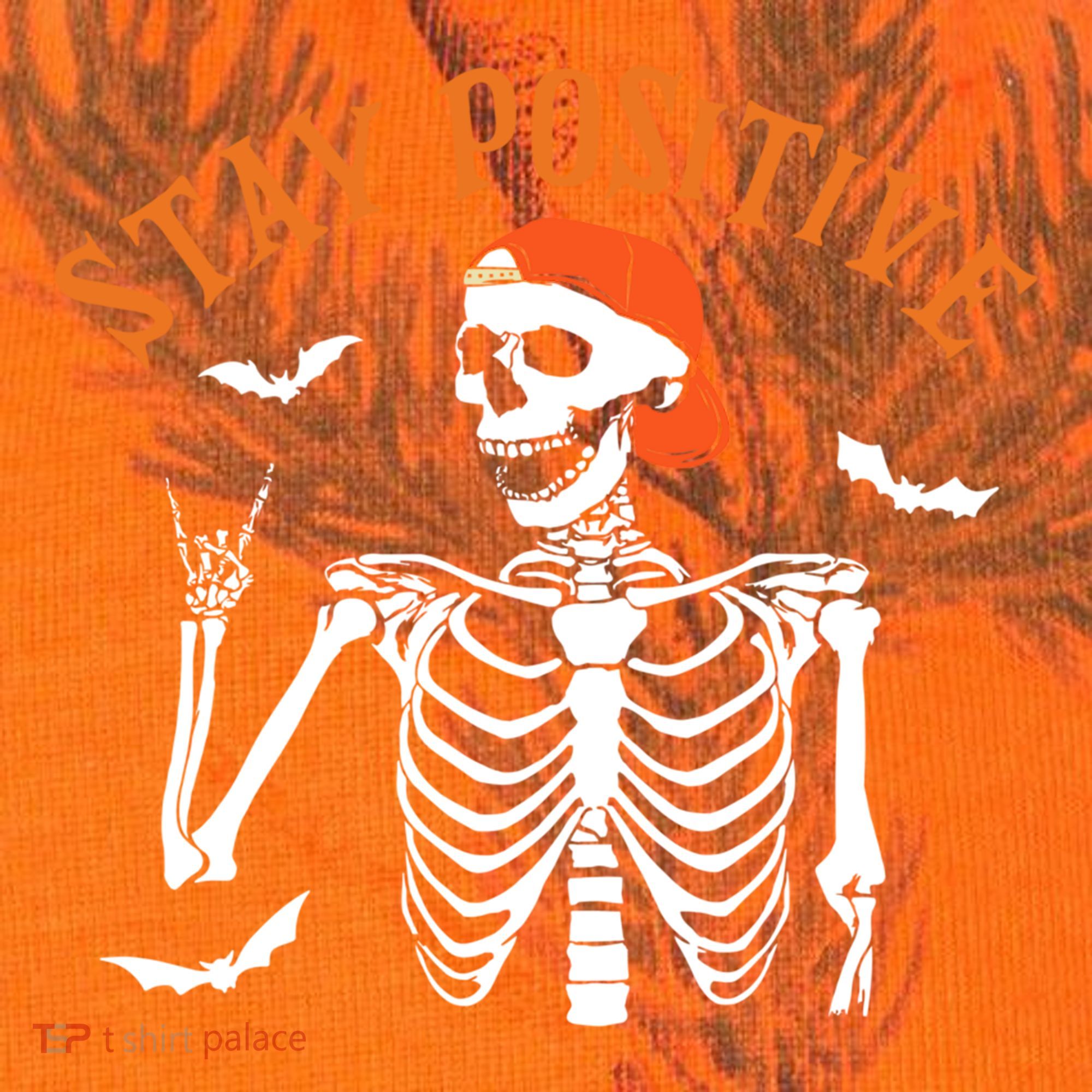 Stay Positive Skeleton Spooky Season Halloween Retro Funny Gift Kati Licensed 12" Camo Cuffed Beanie