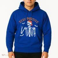 Stay Positive Skeleton Spooky Season Halloween Retro Funny Gift Hoodie thumb 2