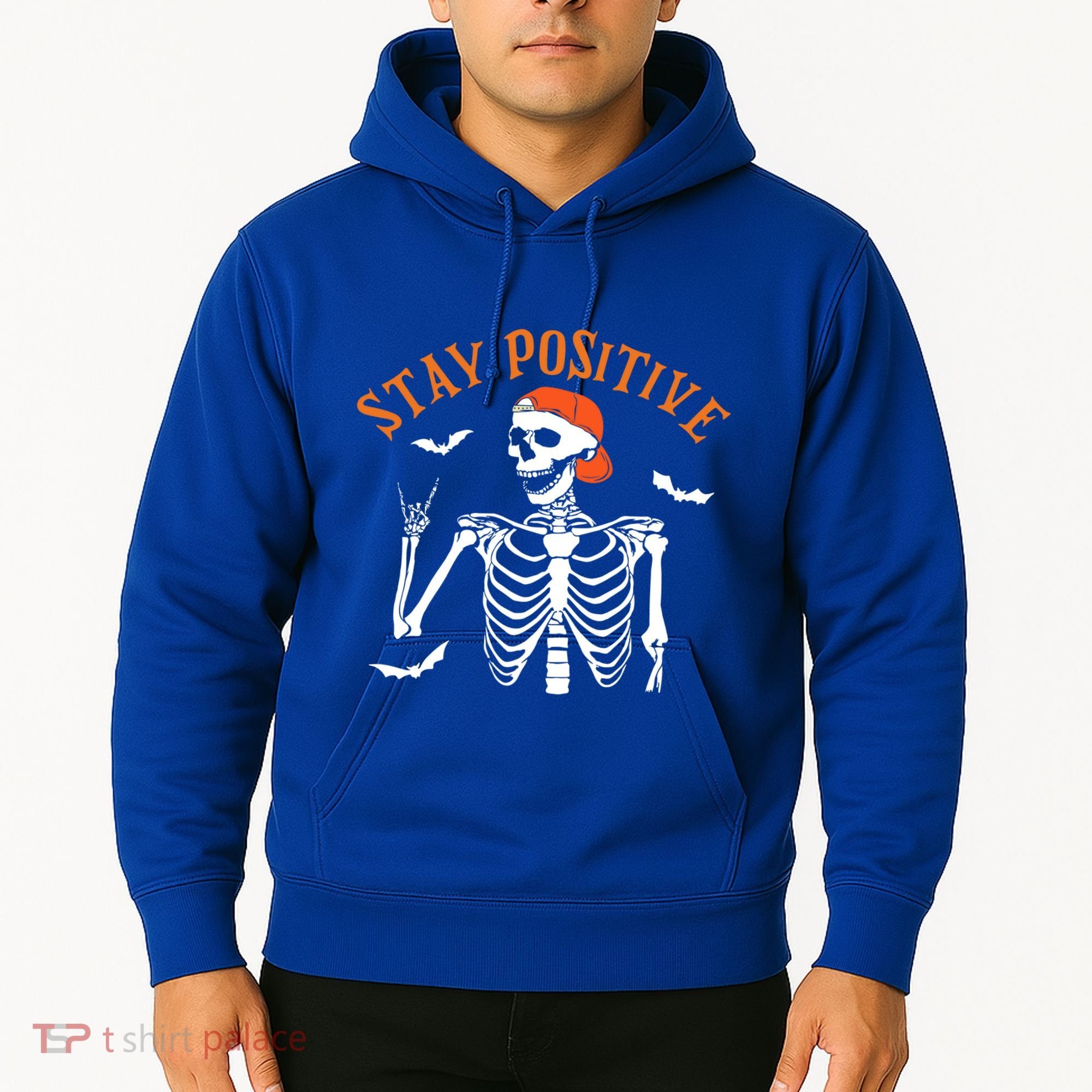 Stay Positive Skeleton Spooky Season Halloween Retro Funny Gift Hoodie