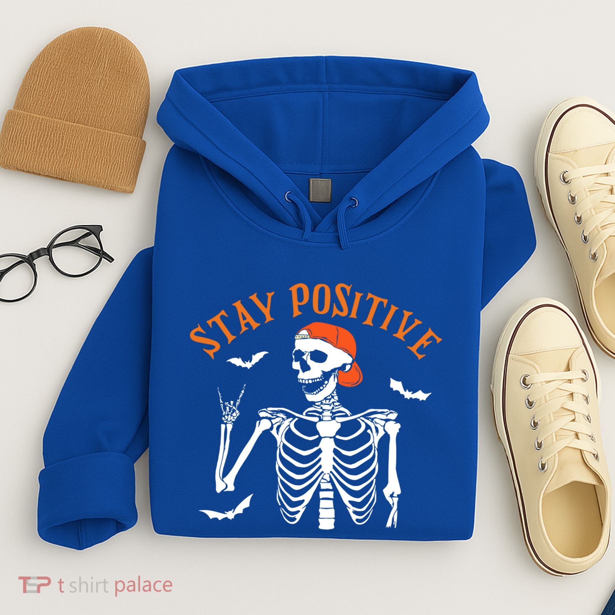 Stay Positive Skeleton Spooky Season Halloween Retro Funny Gift Hoodie