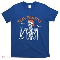 Stay Positive Skeleton Spooky Season Halloween Retro Funny Gift T-Shirt thumb 0