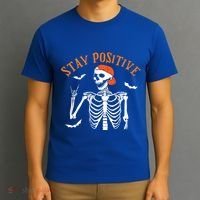 Stay Positive Skeleton Spooky Season Halloween Retro Funny Gift T-Shirt thumb 3