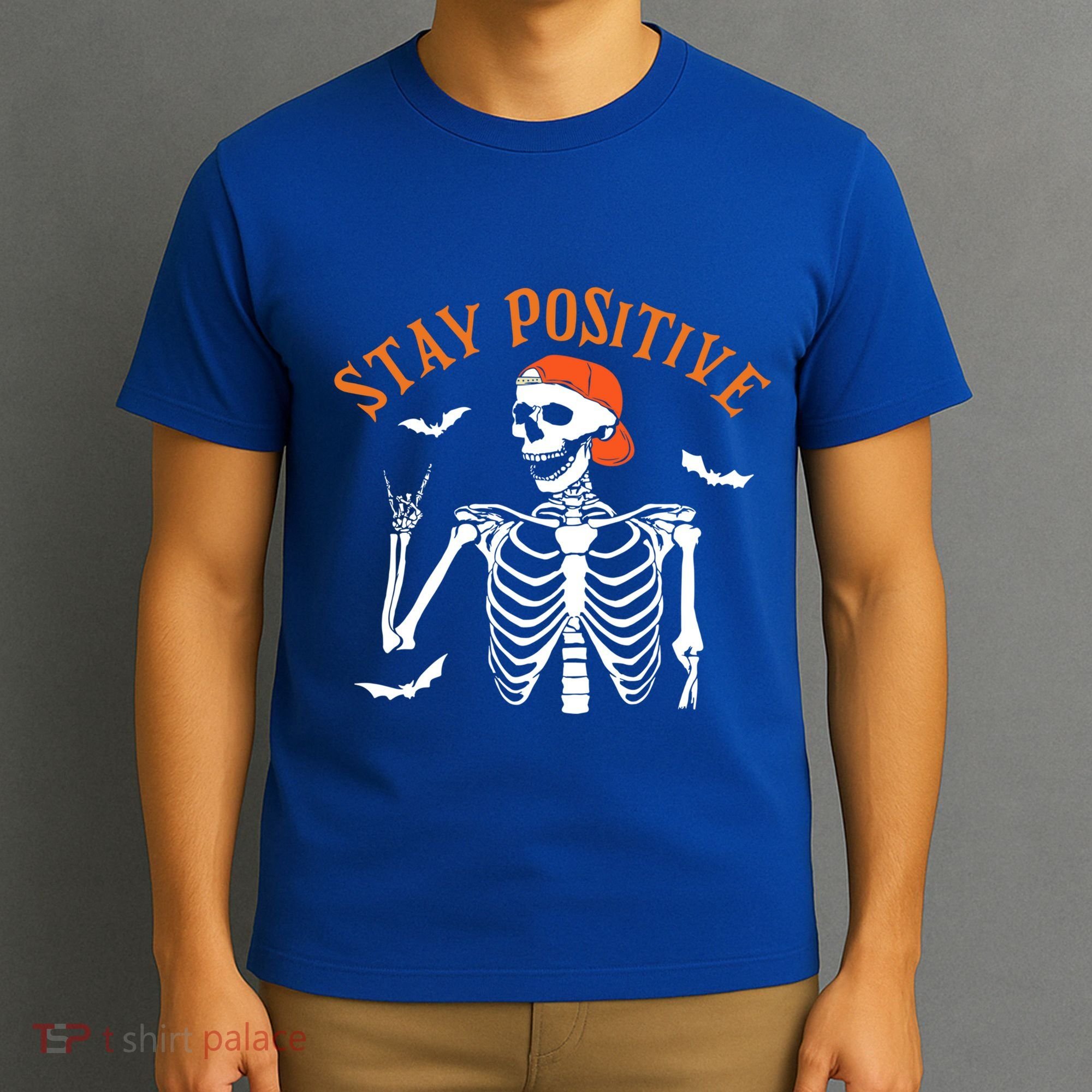 Stay Positive Skeleton Spooky Season Halloween Retro Funny Gift T-Shirt