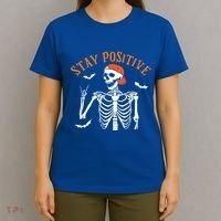 Stay Positive Skeleton Spooky Season Halloween Retro Funny Gift T-Shirt thumb 4