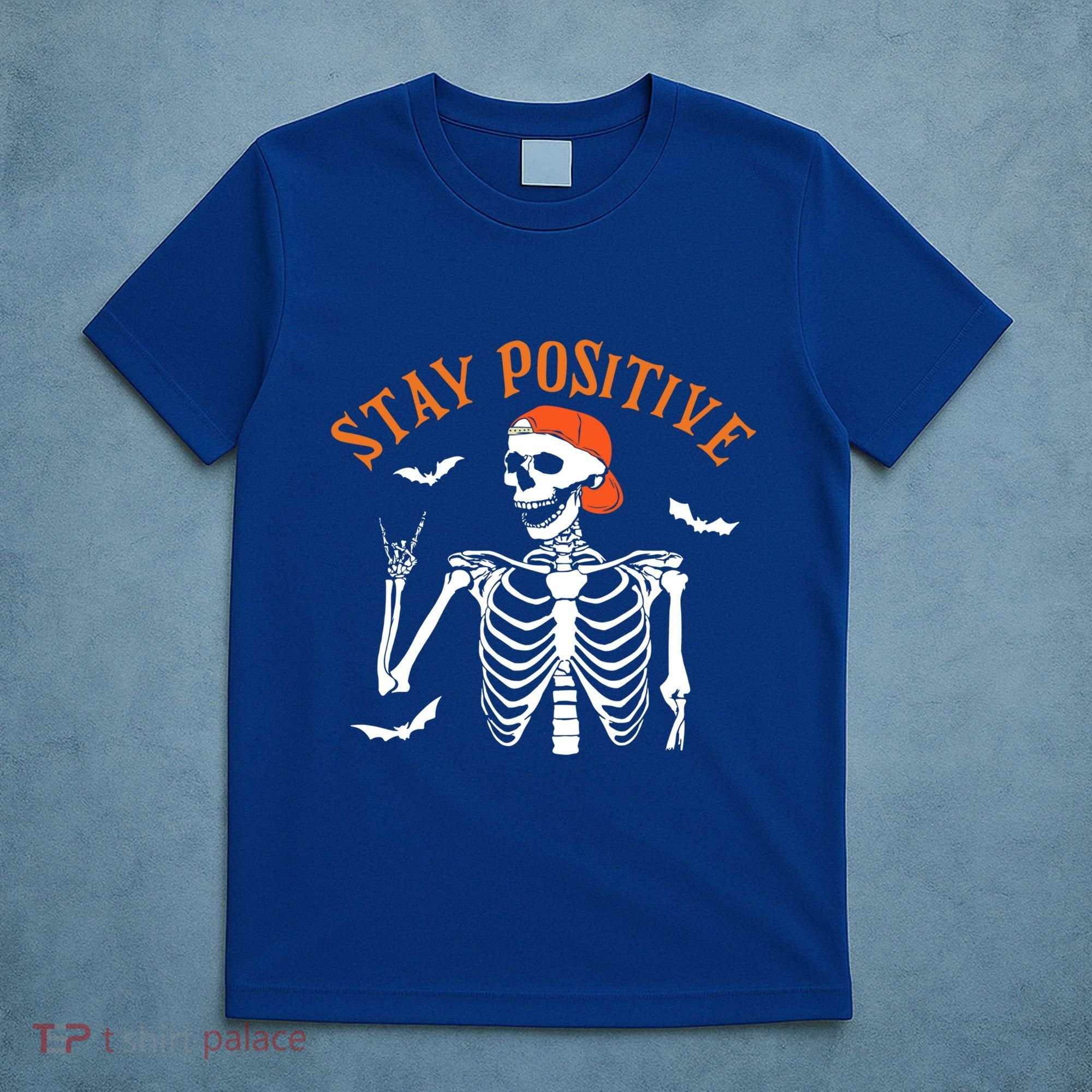 Stay Positive Skeleton Spooky Season Halloween Retro Funny Gift T-Shirt