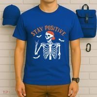 Stay Positive Skeleton Spooky Season Halloween Retro Funny Gift T-Shirt thumb 6