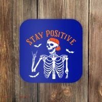 Stay Positive Skeleton Spooky Season Halloween Retro Funny Gift Coaster thumb 0
