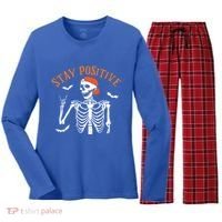 Stay Positive Skeleton Spooky Season Halloween Retro Funny Gift Women's Long Sleeve Flannel Pajama Set  thumb 0