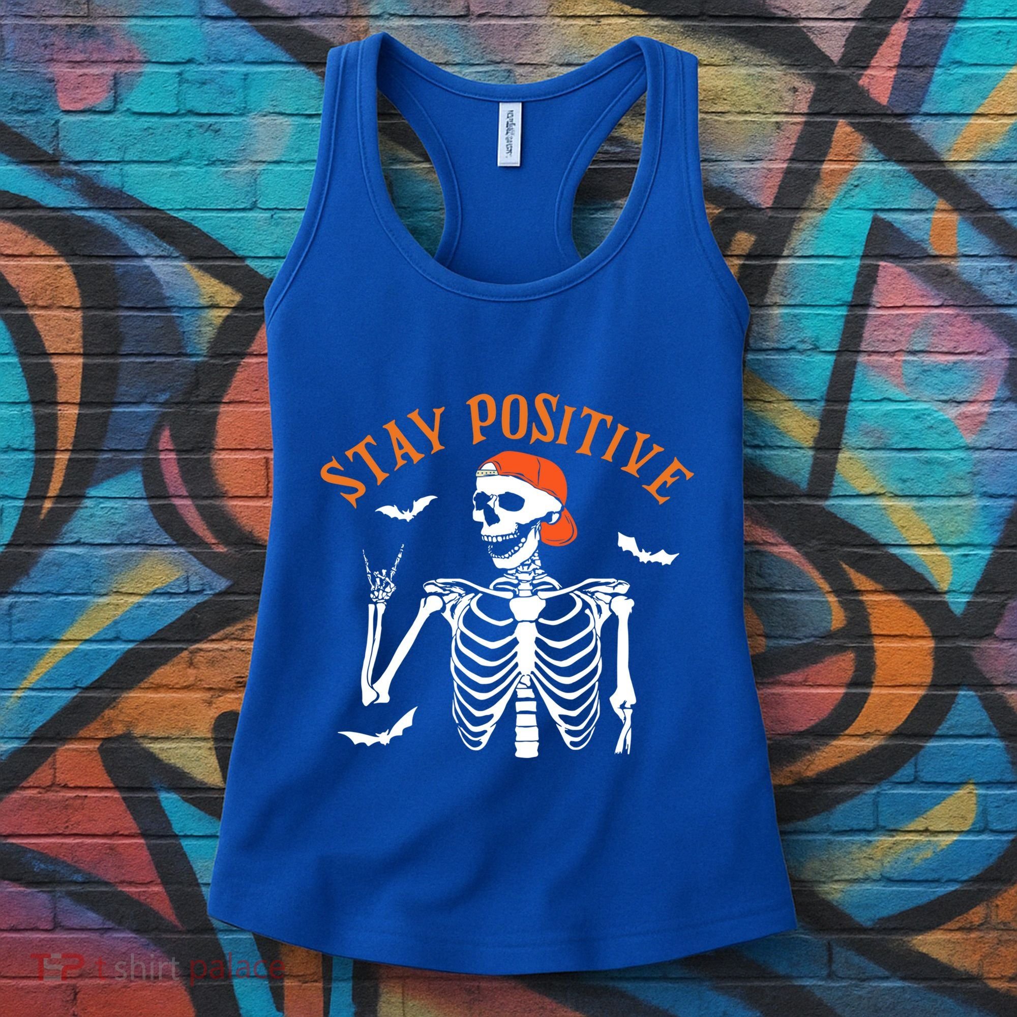 Stay Positive Skeleton Spooky Season Halloween Retro Funny Gift Women's Tank Top