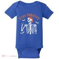 Stay Positive Skeleton Spooky Season Halloween Retro Funny Gift Baby Bodysuit thumb 0