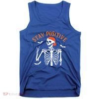 Stay Positive Skeleton Spooky Season Halloween Retro Funny Gift Tank Top thumb 0