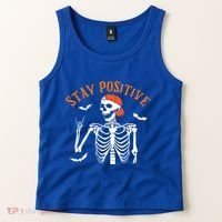 Stay Positive Skeleton Spooky Season Halloween Retro Funny Gift Tank Top thumb 2