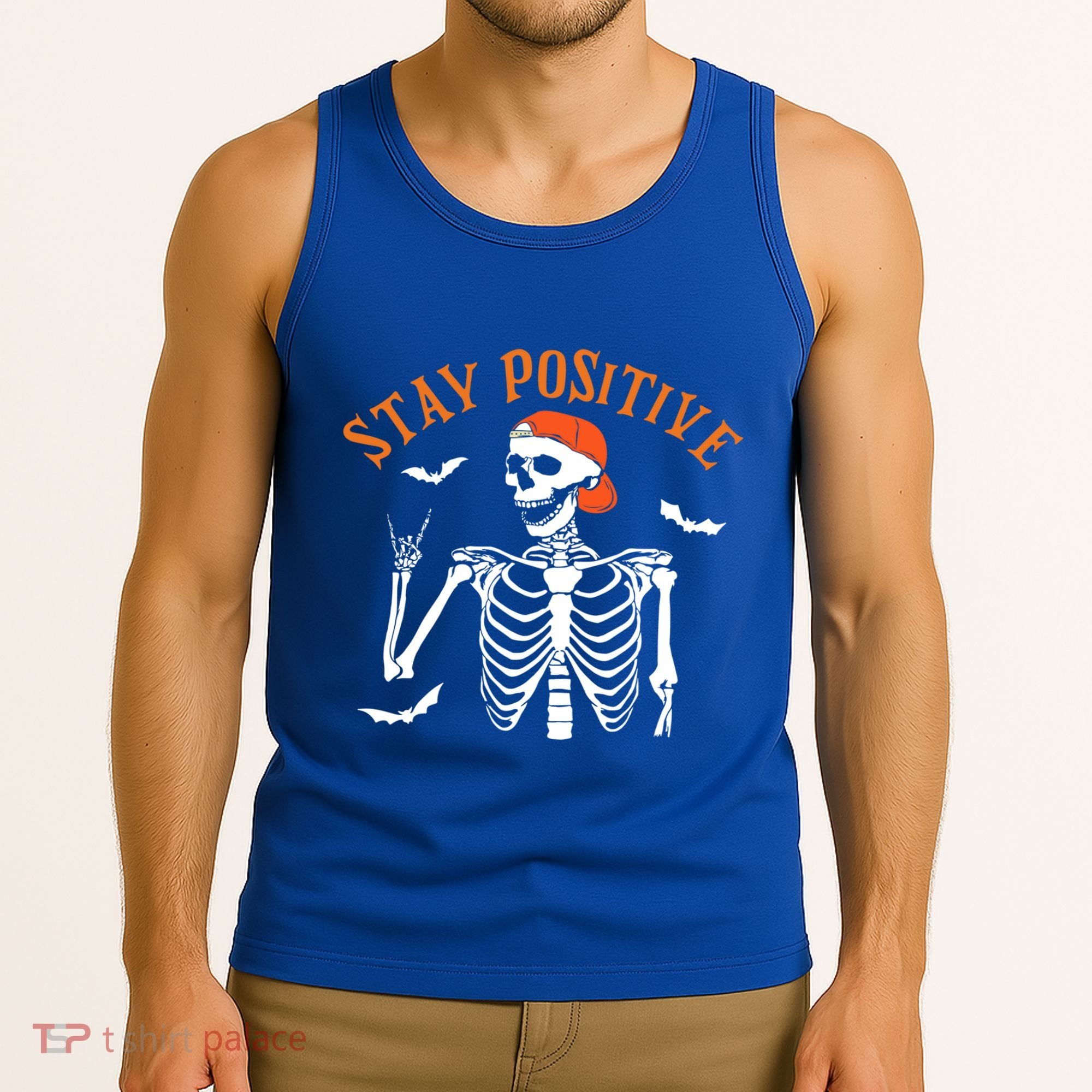 Stay Positive Skeleton Spooky Season Halloween Retro Funny Gift Tank Top
