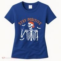 Stay Positive Skeleton Spooky Season Halloween Retro Funny Gift Women's T-Shirt thumb 0