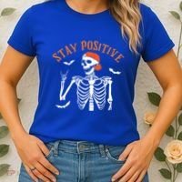 Stay Positive Skeleton Spooky Season Halloween Retro Funny Gift Women's T-Shirt thumb 2