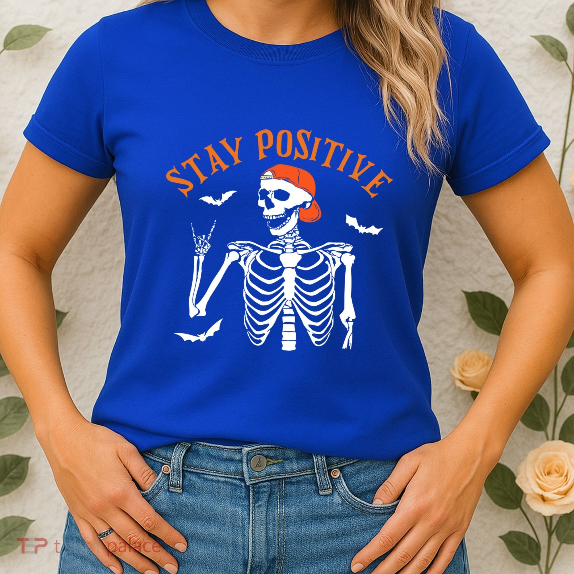 Stay Positive Skeleton Spooky Season Halloween Retro Funny Gift Women's T-Shirt