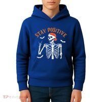 Stay Positive Skeleton Spooky Season Halloween Retro Funny Gift Kids Hoodie thumb 4