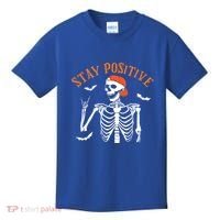 Stay Positive Skeleton Spooky Season Halloween Retro Funny Gift Kids T-Shirt thumb 0