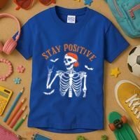 Stay Positive Skeleton Spooky Season Halloween Retro Funny Gift Kids T-Shirt thumb 3