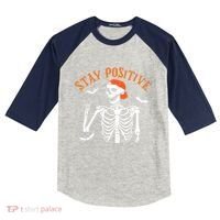 Stay Positive Skeleton Spooky Season Halloween Retro Funny Gift Kids Colorblock Raglan Jersey thumb 0