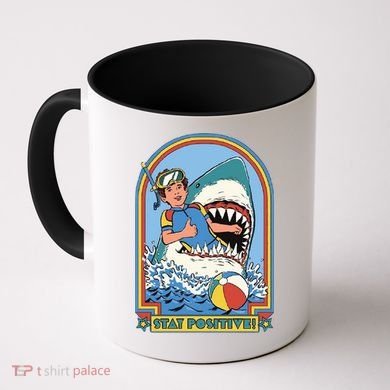 Stay Positive Shark Attack Comic Coffee Mug