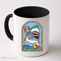 Stay Positive Shark Attack Comic Coffee Mug thumb 0