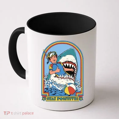 Stay Positive Shark Attack Comic Coffee Mug