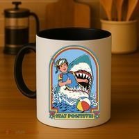 Stay Positive Shark Attack Comic Coffee Mug thumb 4