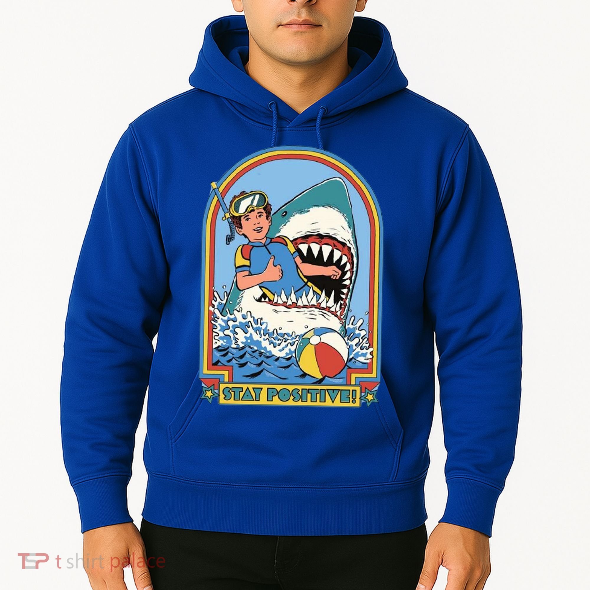 Stay Positive Shark Attack Comic Hoodie