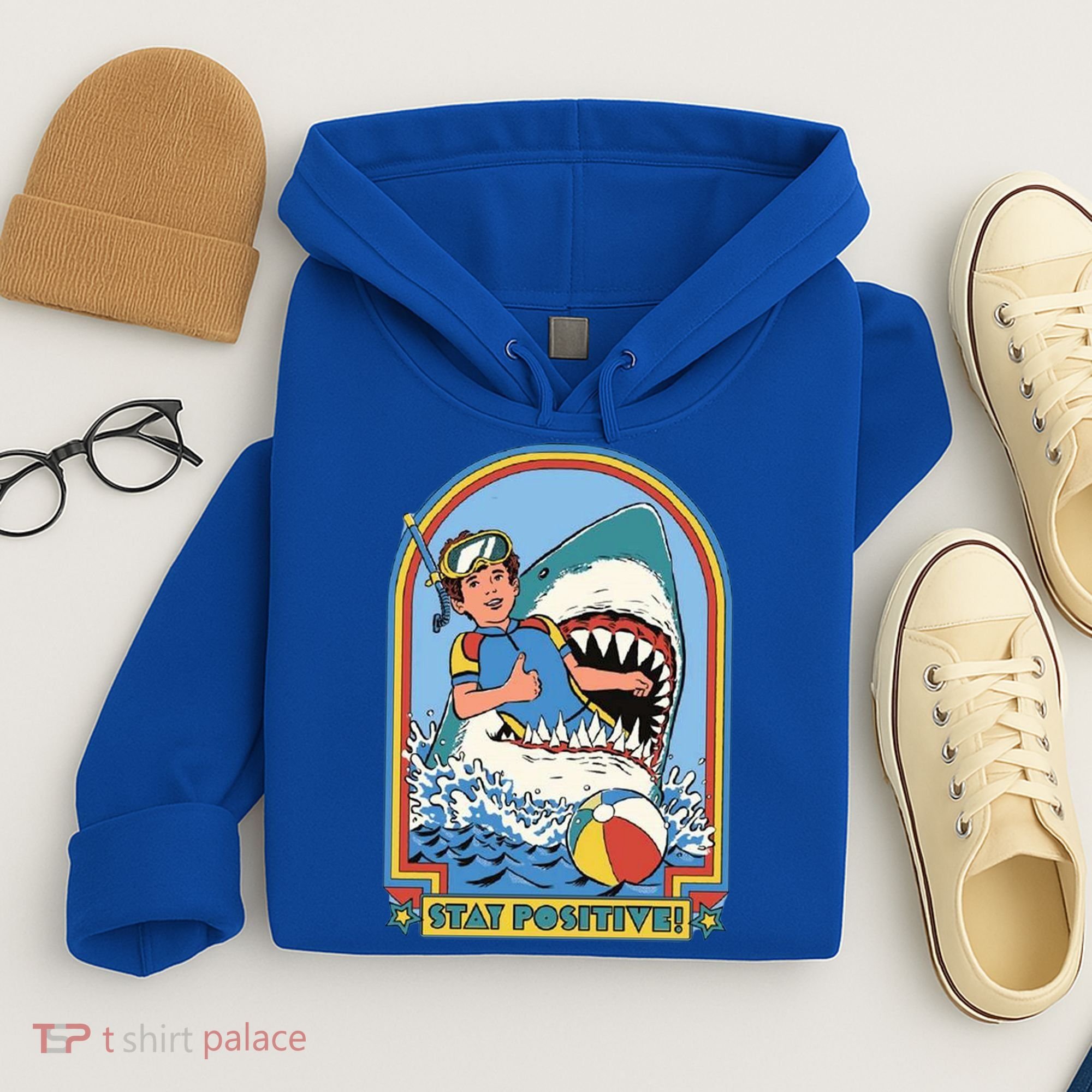 Stay Positive Shark Attack Comic Hoodie