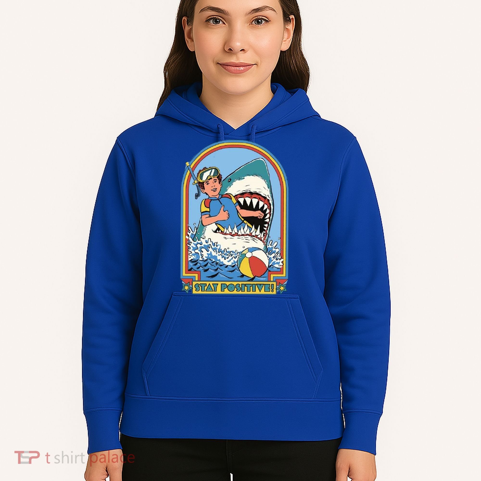 Stay Positive Shark Attack Comic Hoodie