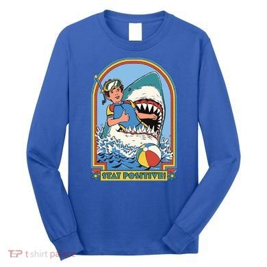 Stay Positive Shark Attack Comic Long Sleeve Shirt