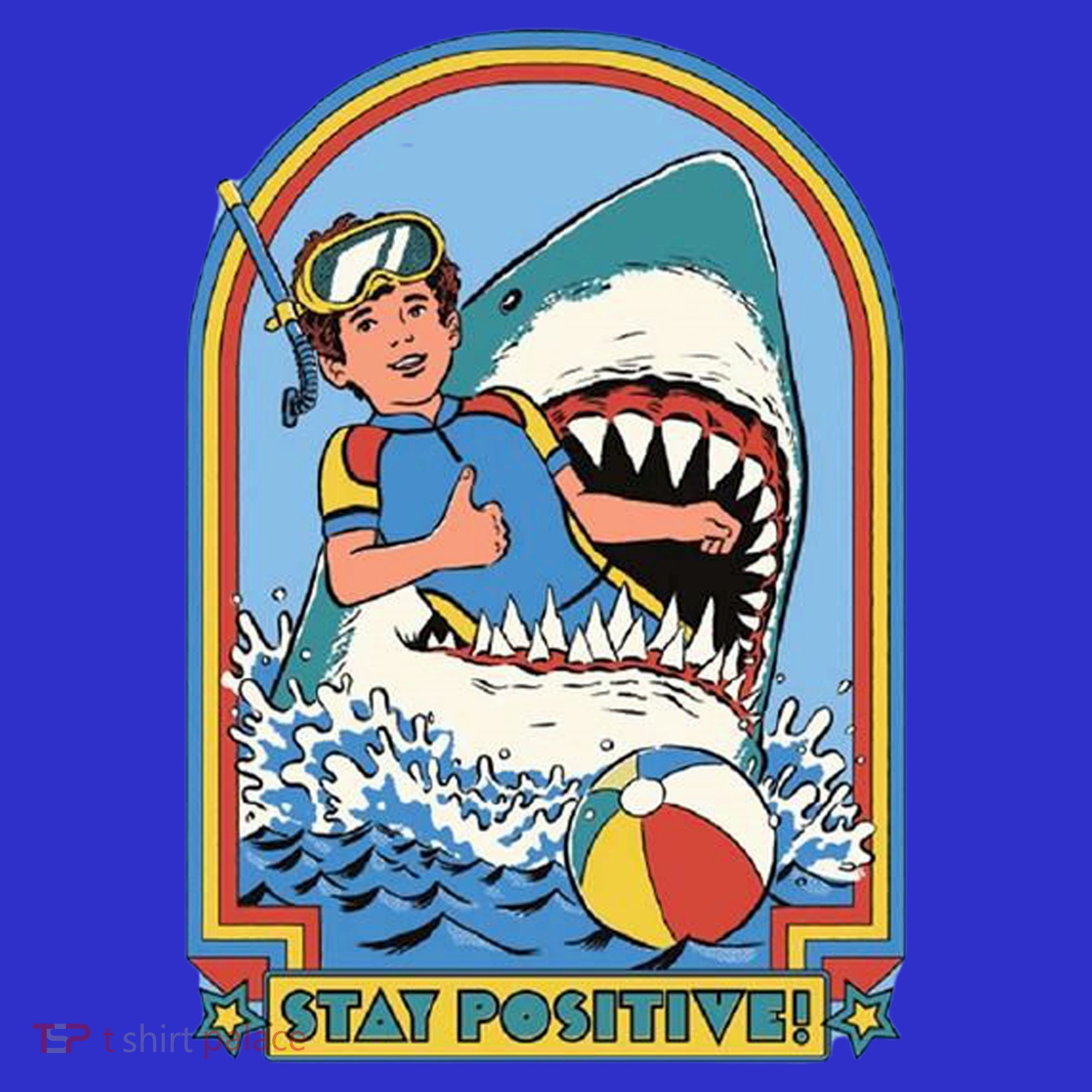 Stay Positive Shark Attack Comic Long Sleeve Shirt