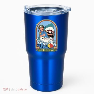 Stay Positive Shark Attack Comic Tumbler