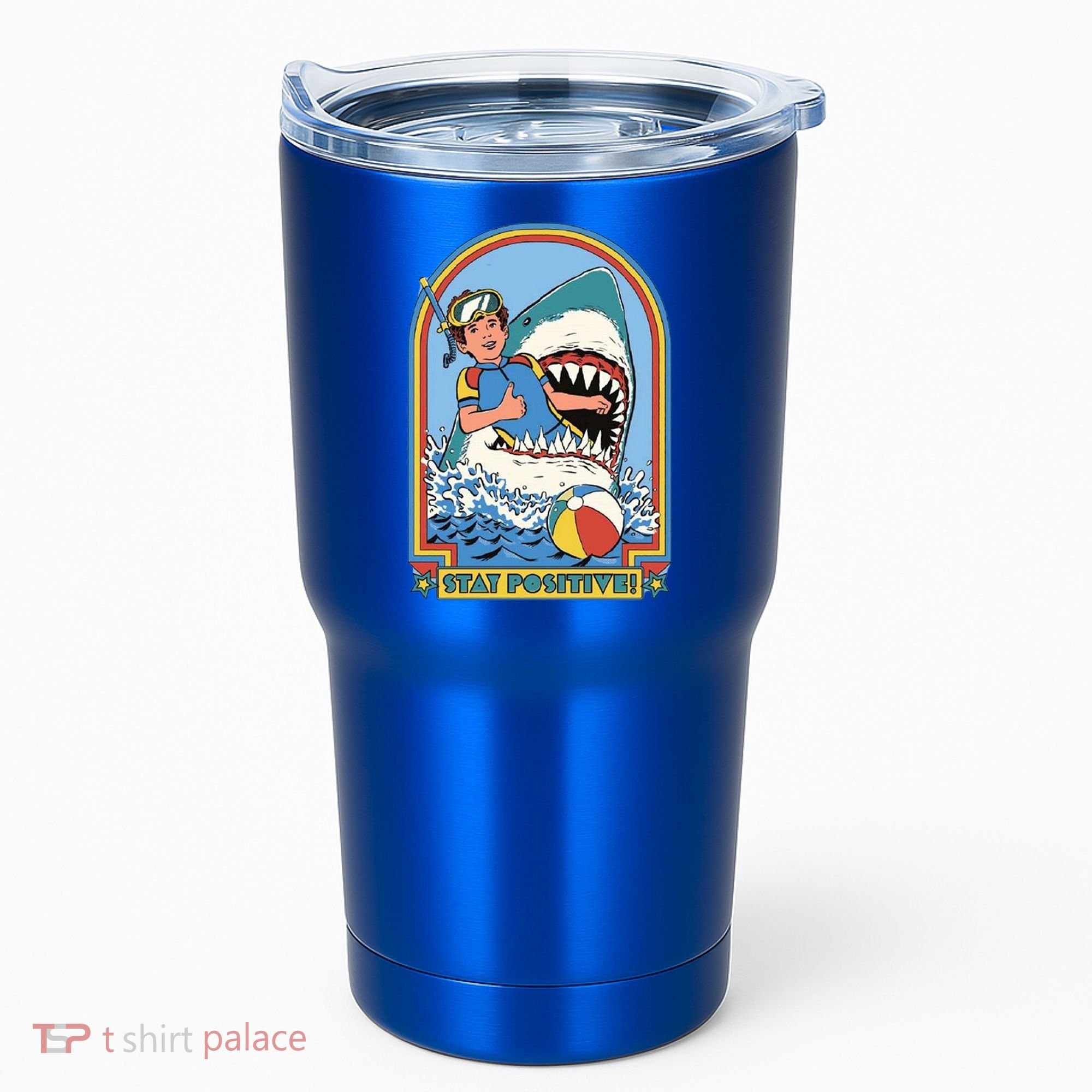 Stay Positive Shark Attack Comic Tumbler