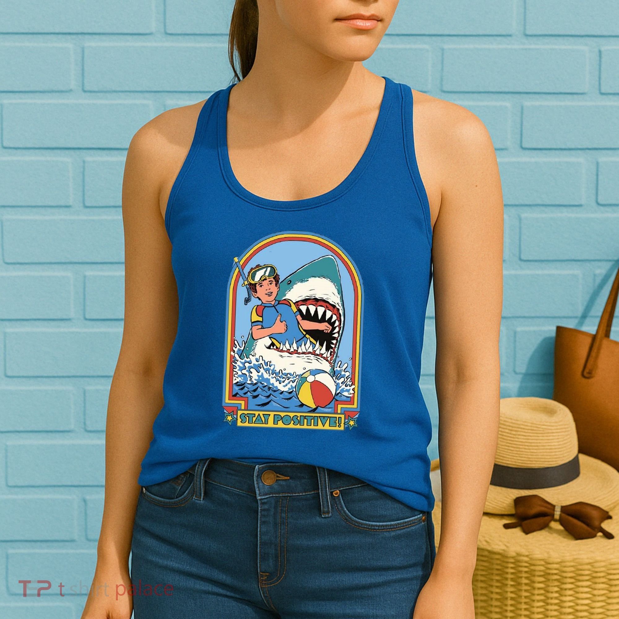 Stay Positive Shark Attack Comic Women's Tank Top