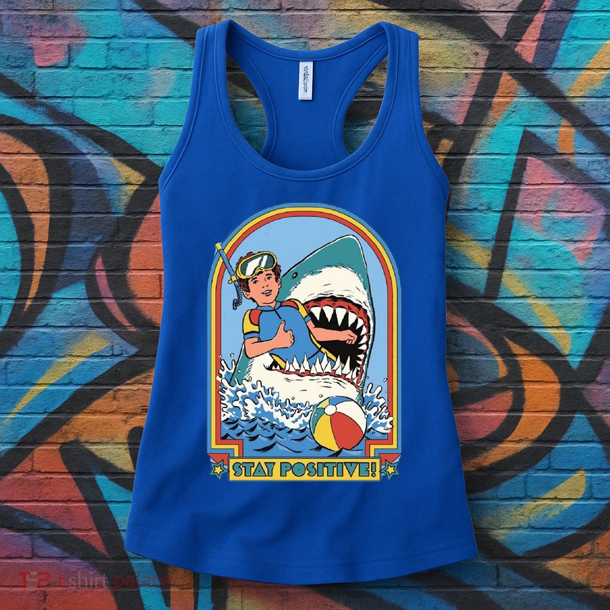 Stay Positive Shark Attack Comic Women's Tank Top