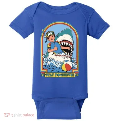 Stay Positive Shark Attack Comic Baby Bodysuit