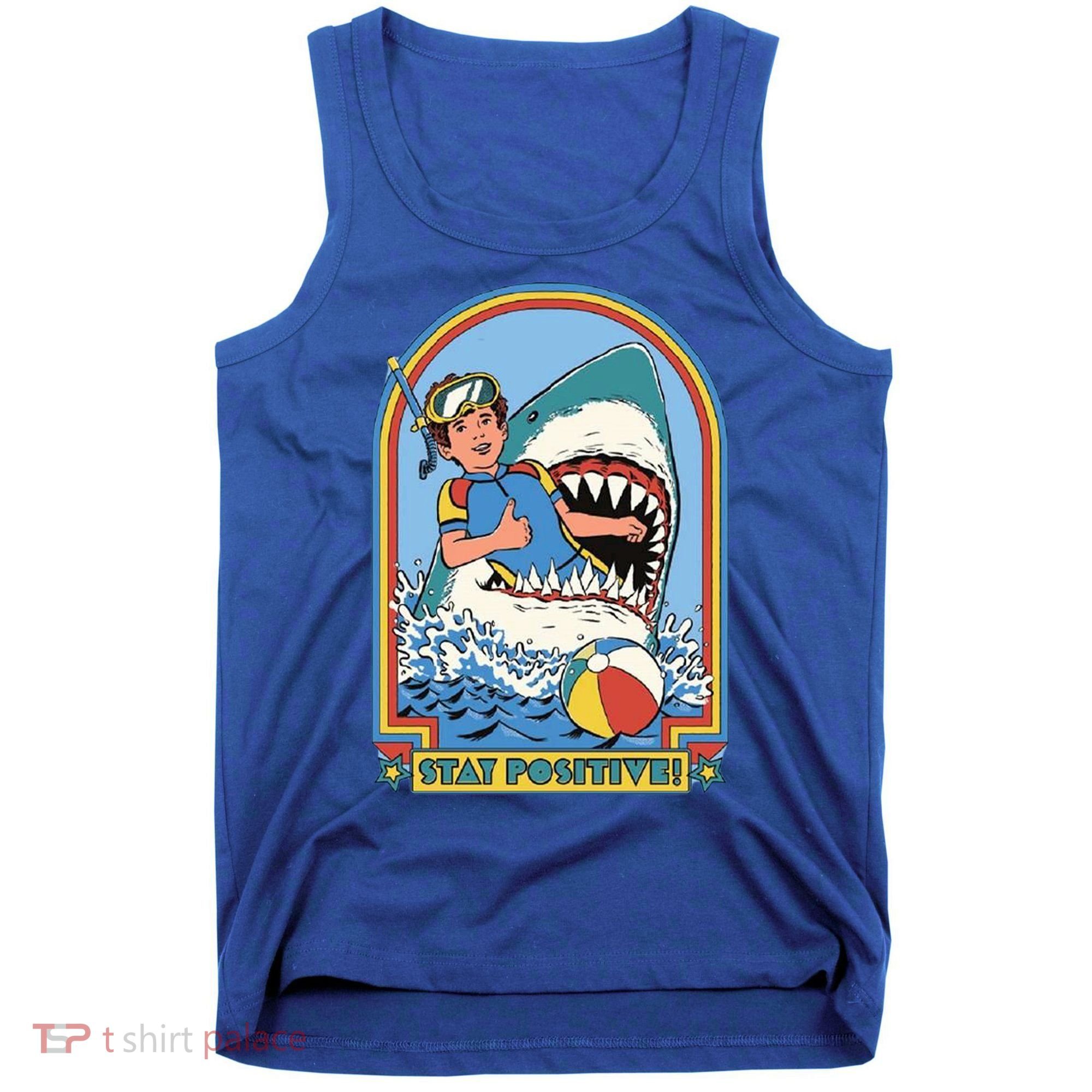 Stay Positive Shark Attack Comic Tank Top