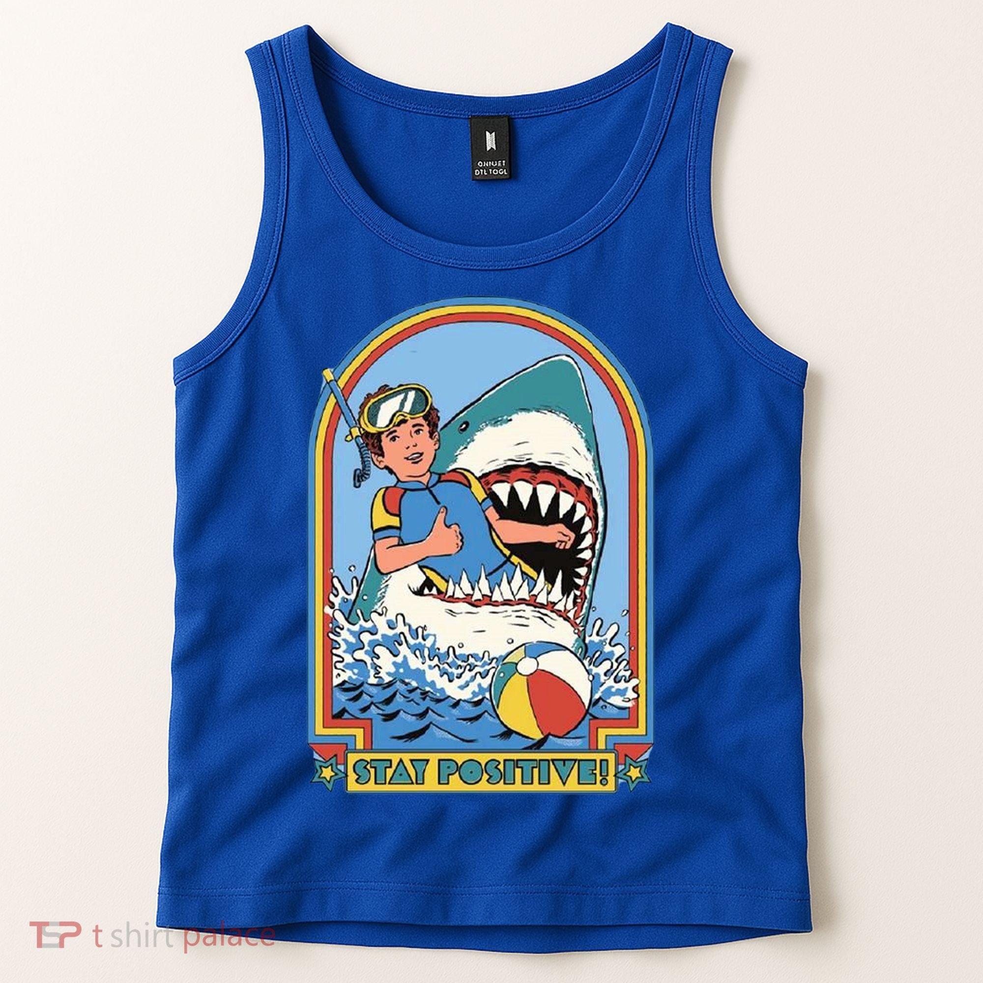 Stay Positive Shark Attack Comic Tank Top