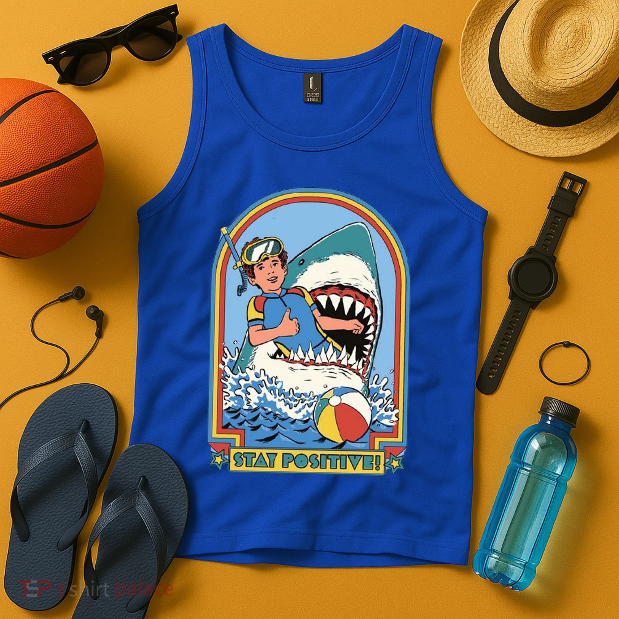 Stay Positive Shark Attack Comic Tank Top