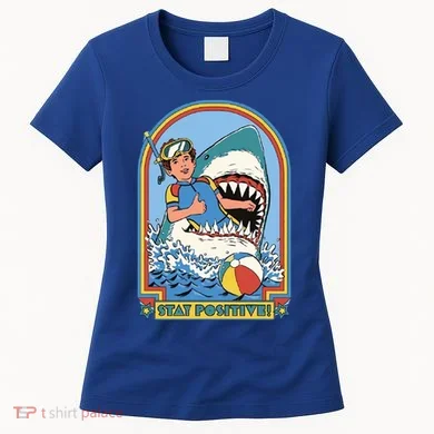 Stay Positive Shark Attack Comic Women's T-Shirt
