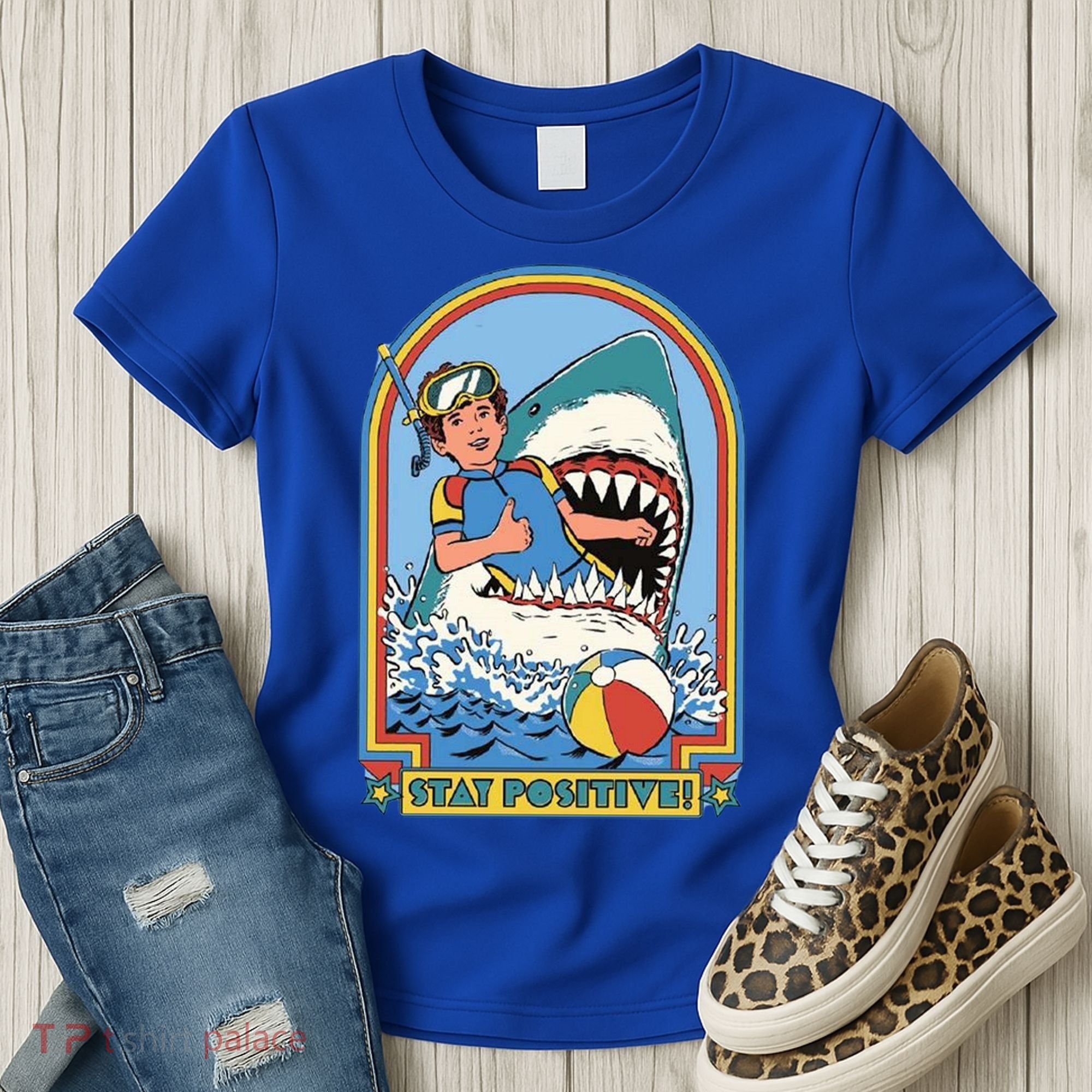Stay Positive Shark Attack Comic Women's T-Shirt