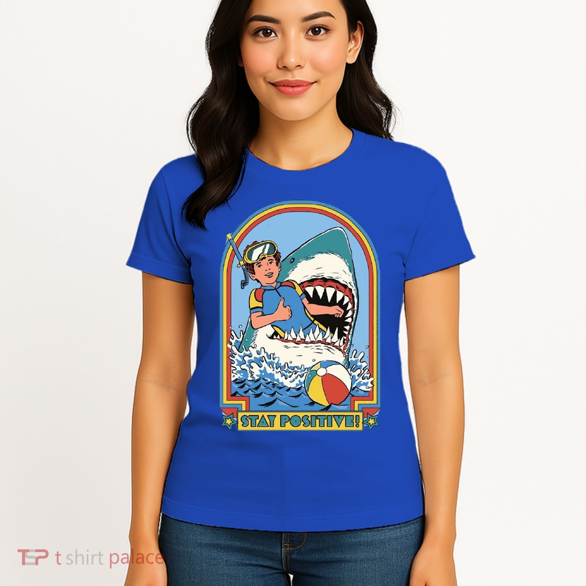 Stay Positive Shark Attack Comic Women's T-Shirt