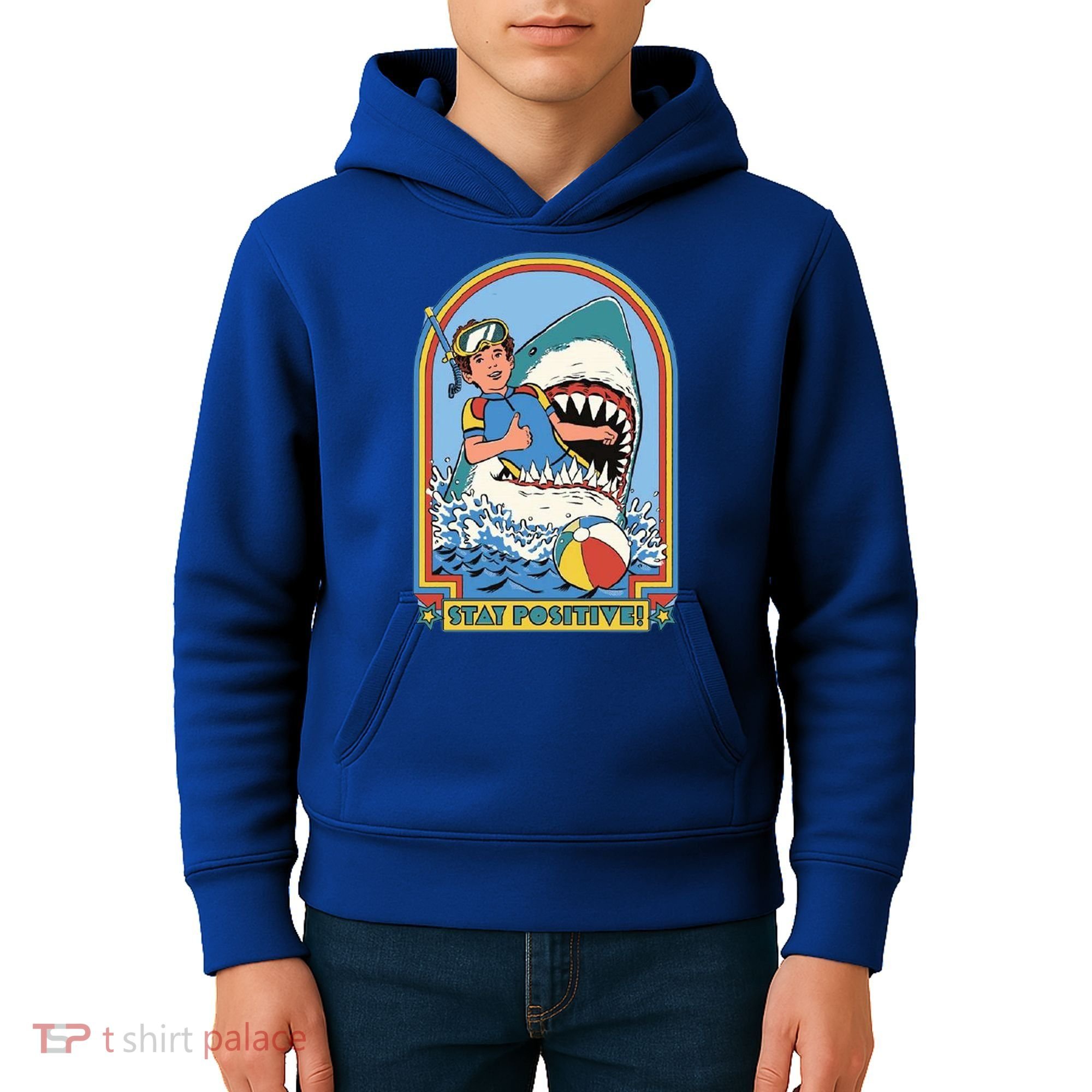 Stay Positive Shark Attack Comic Kids Hoodie