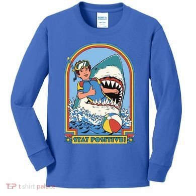 Stay Positive Shark Attack Comic Kids Long Sleeve Shirt